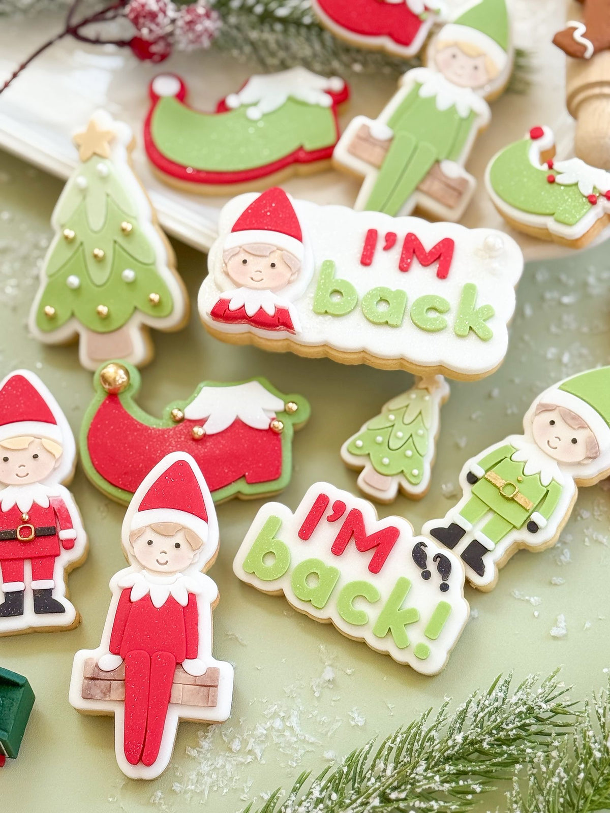 O'Khach Christmas cookie stamp design stamped in fondant