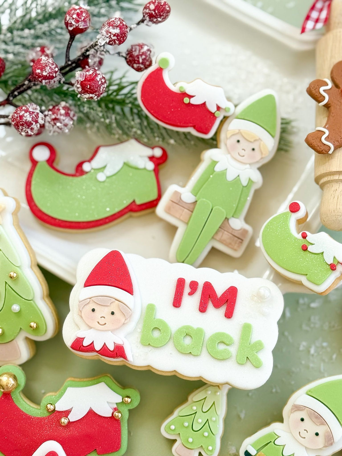O'Khach Christmas cookie stamp design stamped in fondant