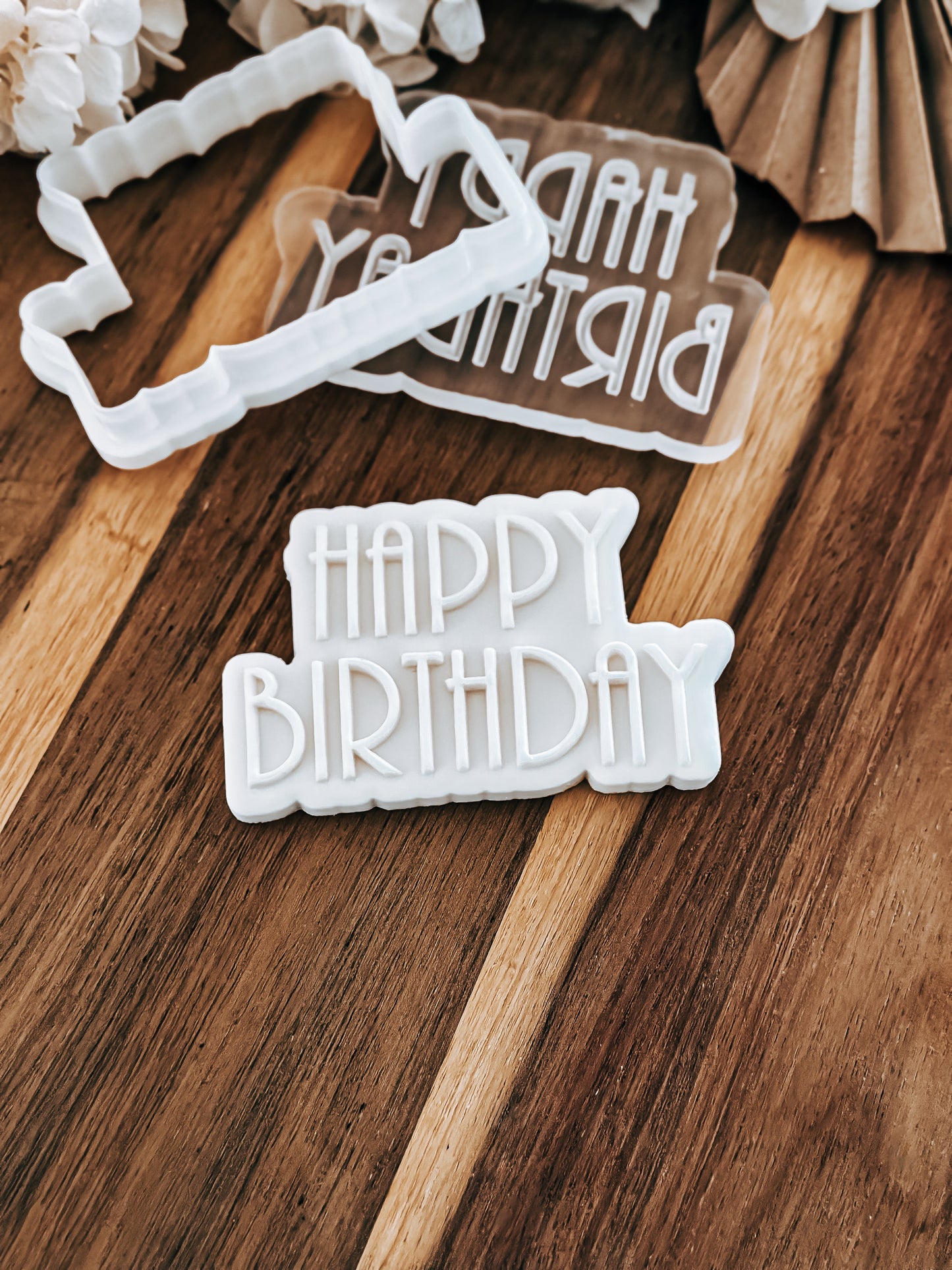 Happy Birthday (Retro) - Cookie Stamp and Cutter - Fondant & Sugar Cookies