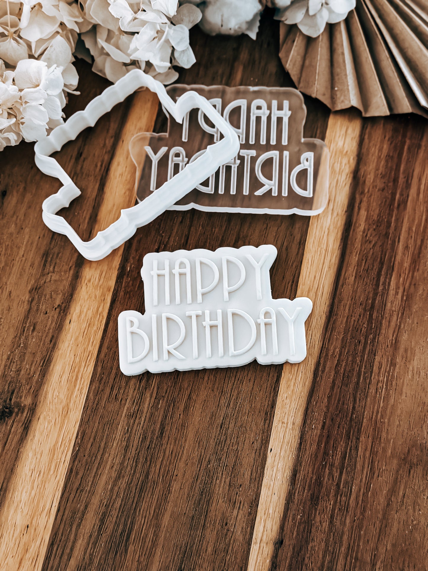 Happy Birthday (Retro) - Cookie Stamp and Cutter - Fondant & Sugar Cookies