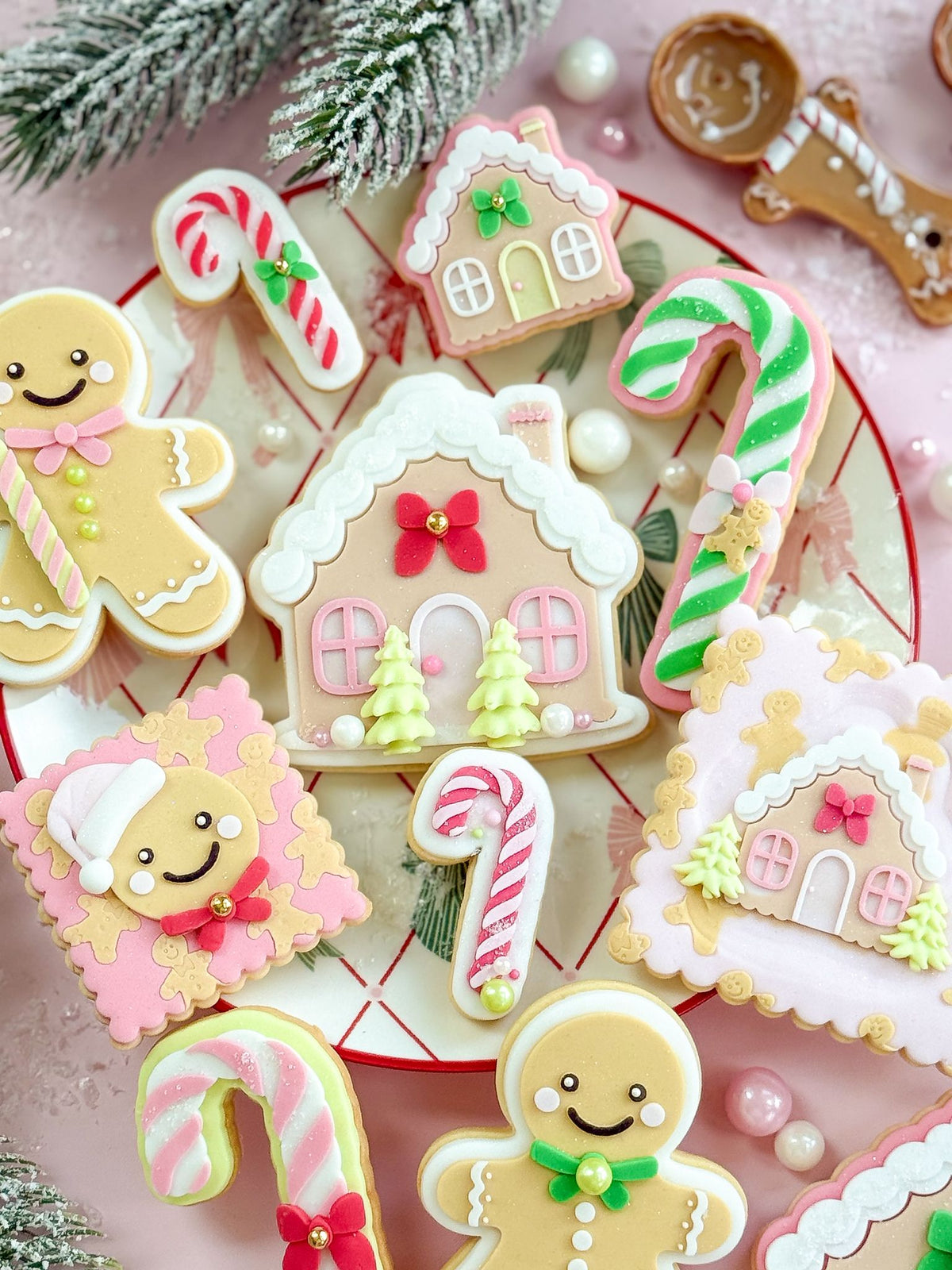 Mini Gingerbread House design stamped in fondant to show the finished cookie