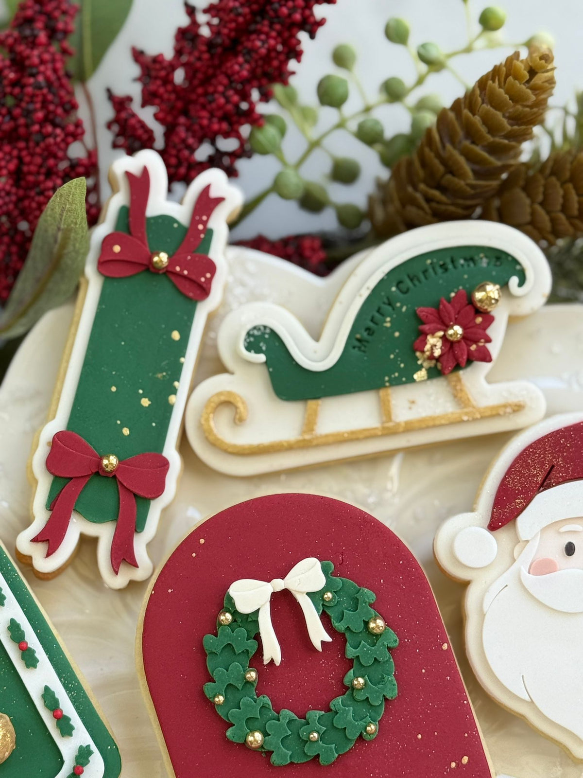 O'Khach Christmas cookie stamp design stamped in fondant