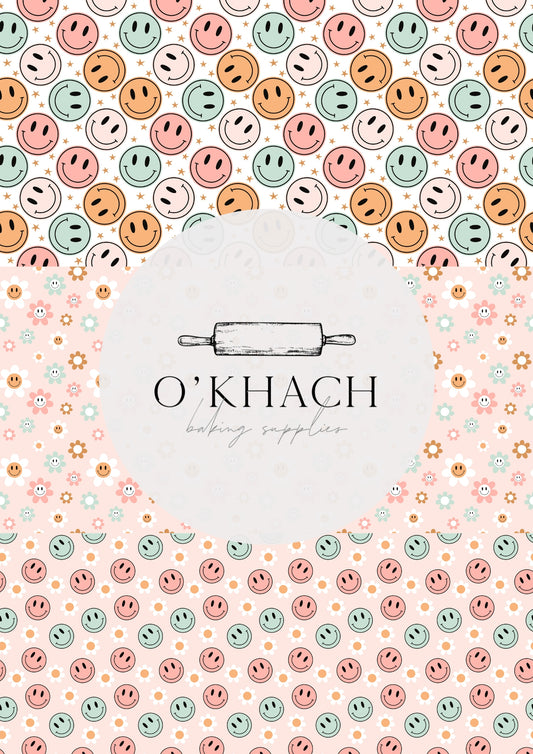 Retro Happy Pattern No.17 - Edible Image - O'Khach Baking Supplies