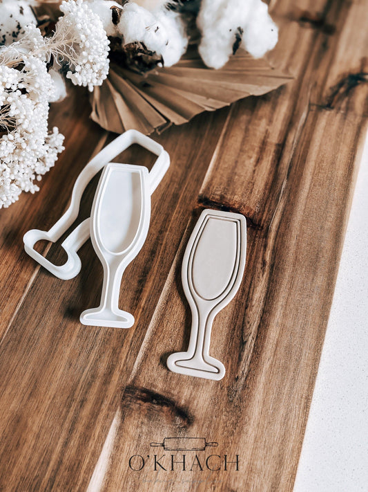 Champagne Glass Cookie Stamp & Cutter - O'Khach Baking Supplies