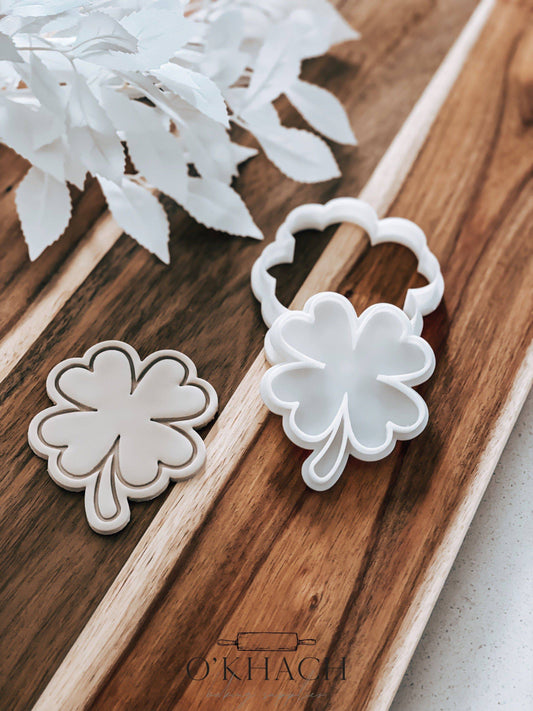 Four Leaf Clover Cookie Stamp and Cutter - O'Khach Baking Supplies