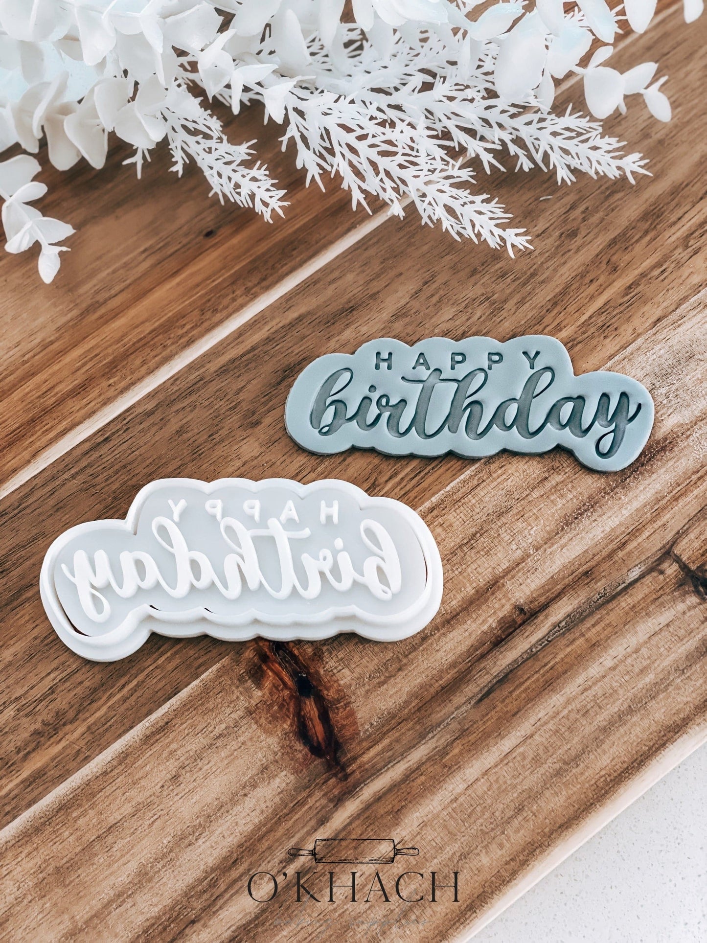 Happy Birthday Cookie Stamp and Cutter - O'Khach Baking Supplies