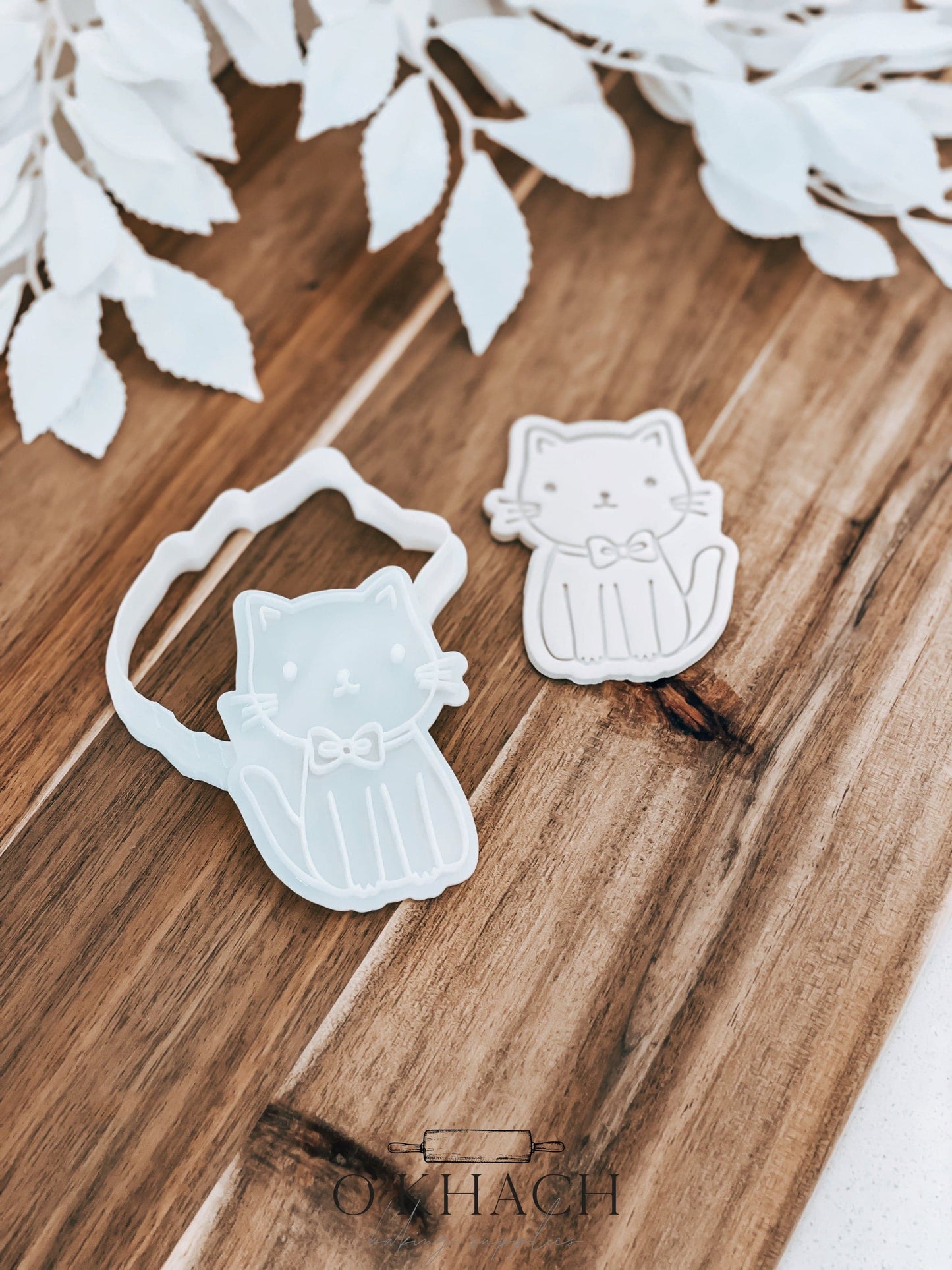 Kitty Cat cookie stamp and cutter by O'Khach, shown stamped in fondant