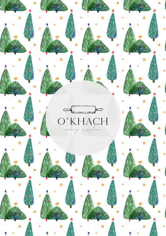 Christmas Tree's Watercolour - Edible Image – A4 Cake Topper & Cupcake Decoration