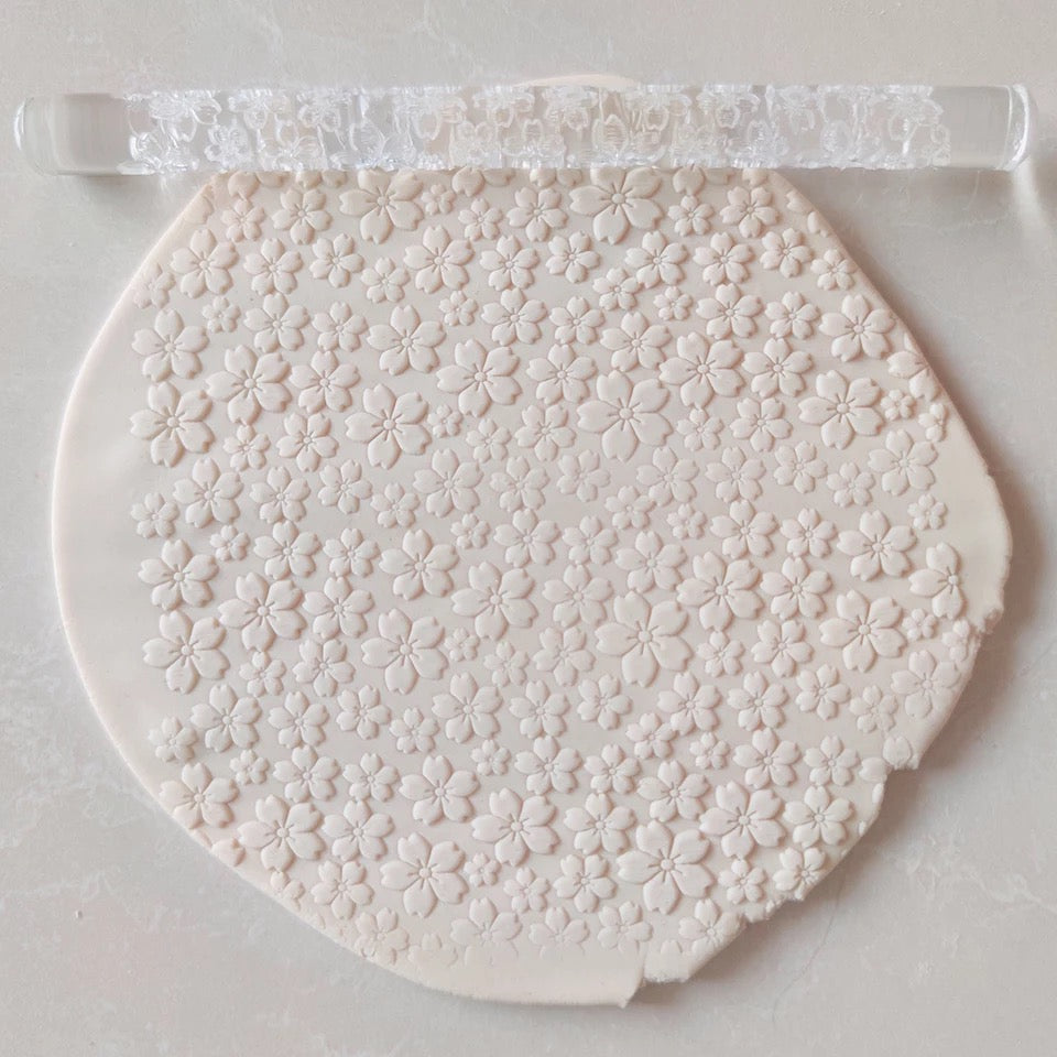 Cherry Blossom Pattern - Acrylic Embossing Rolling Pin – Fondant, Cookie & Clay Texture Roller