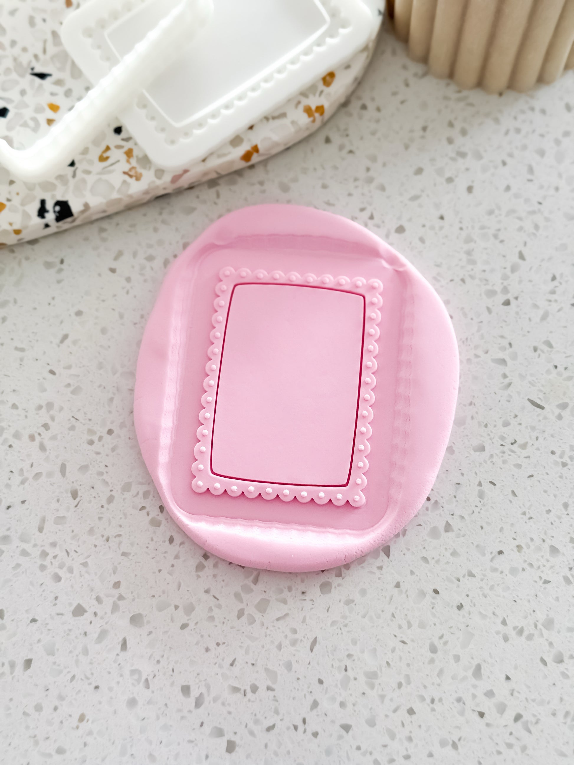 Scalloped Rectangle Frame (Dots) Stamp & Cutter - Perfect for Fondant & Sugar Cookies