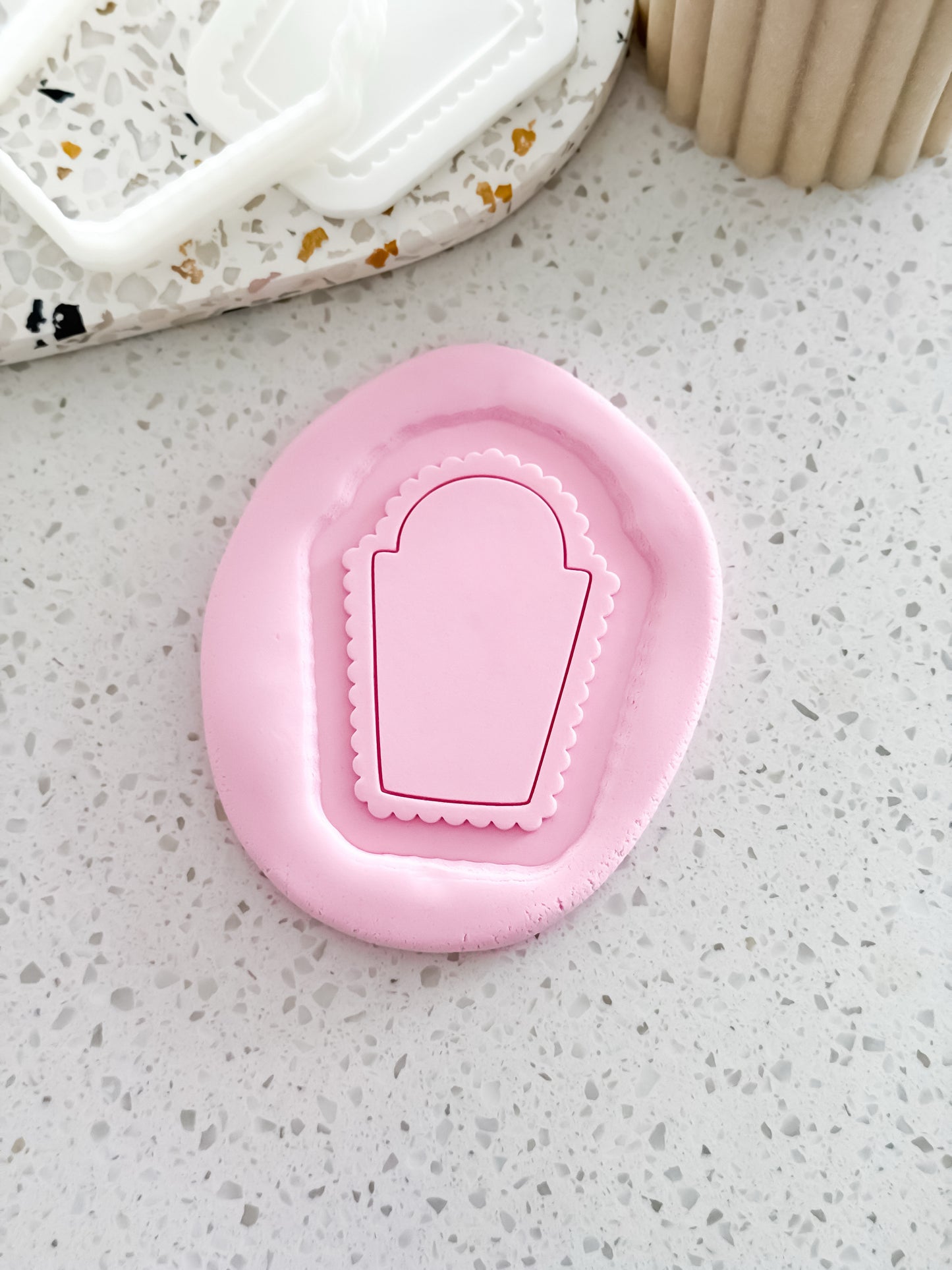 Scalloped Cruve Top Frame (Plain) Stamp & Cutter - Perfect for Fondant & Sugar Cookies