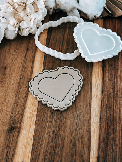 Double Hearts (Scalloped) - Cookie Stamp & Cutter - Ideal for Fondant & Sugar Cookies