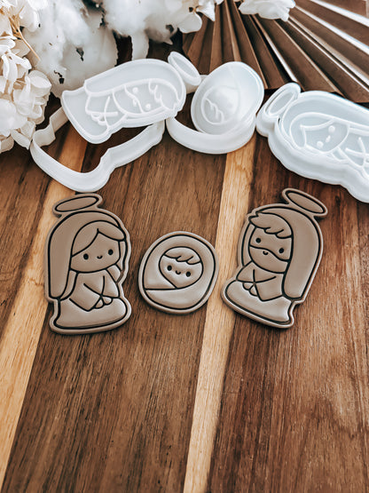 Mary, Joseph & Baby Jesus (Christmas Nativity) - Cookie Stamp and Cutter - Ideal for Fondant & Sugar Cookies