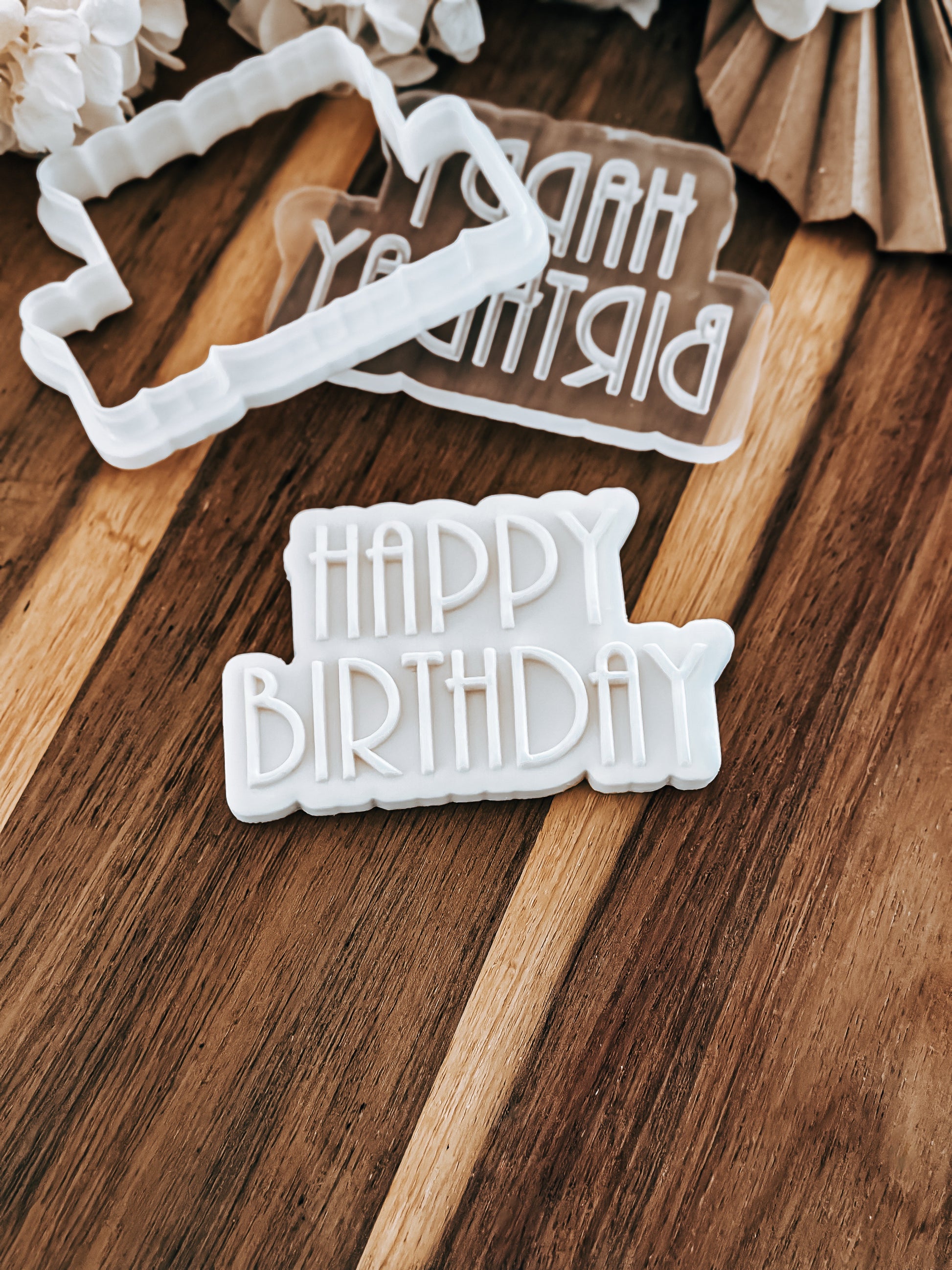 Happy Birthday (Retro) - Cookie Stamp and Cutter - Fondant & Sugar Cookies