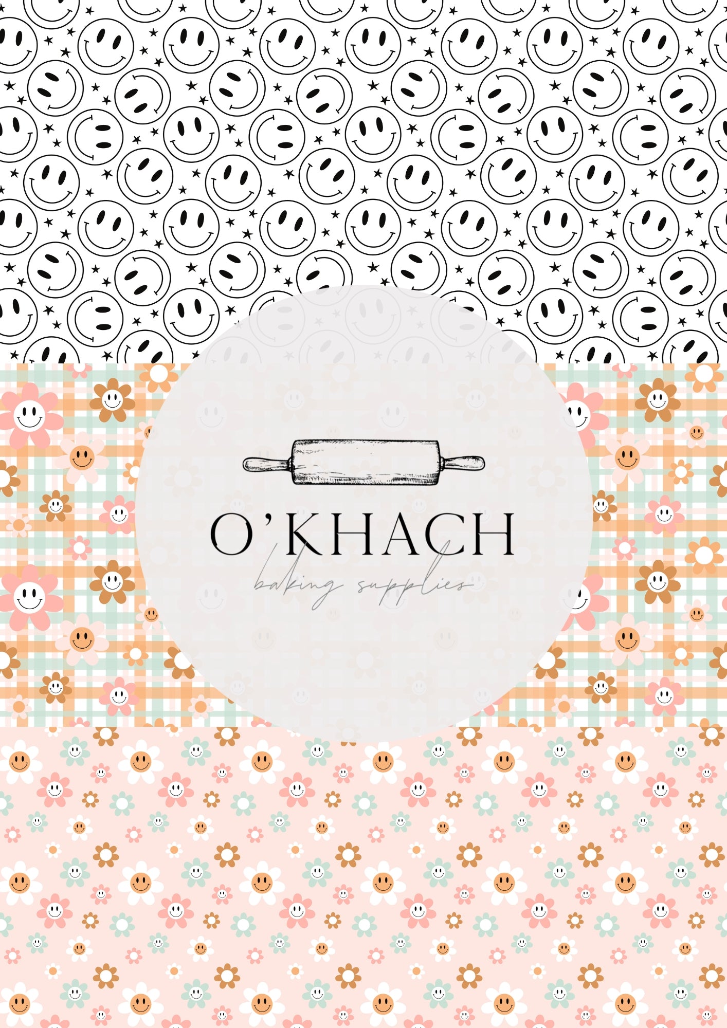 Retro Happy Pattern No.15 - Edible Image - O'Khach Baking Supplies