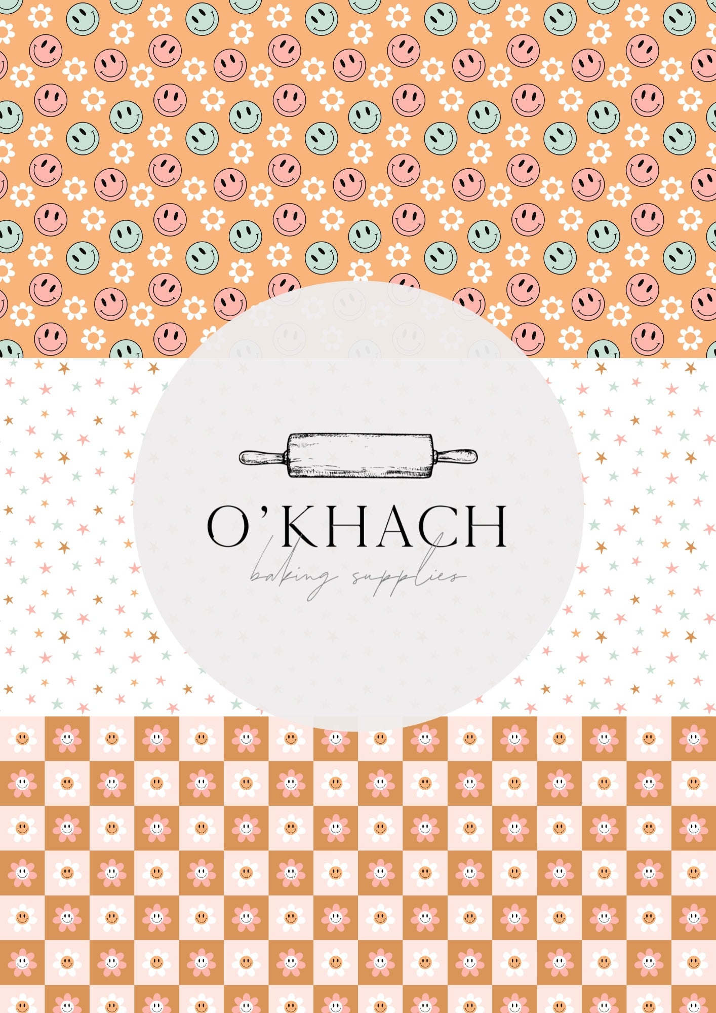 Retro Happy Pattern No.16 - Edible Image - O'Khach Baking Supplies