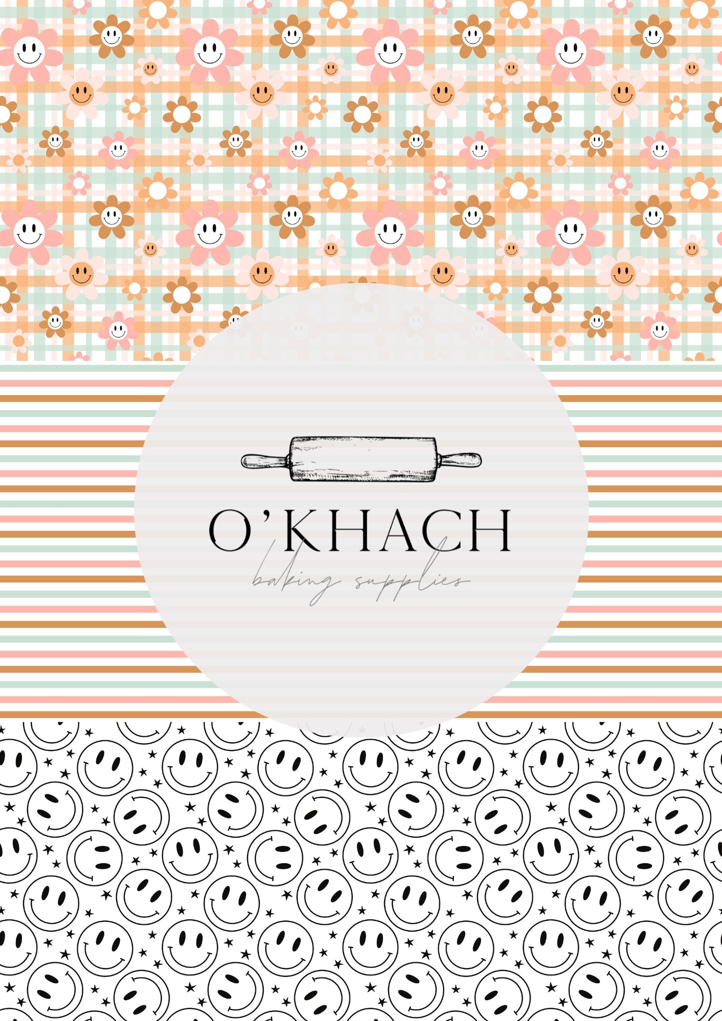 Retro Happy Pattern No.18 - Edible Image - O'Khach Baking Supplies