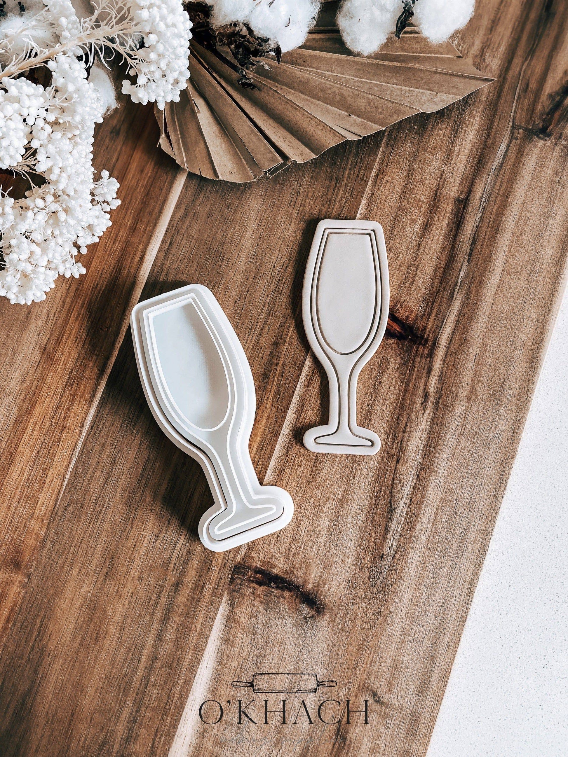 Champagne Glass Cookie Stamp & Cutter - O'Khach Baking Supplies