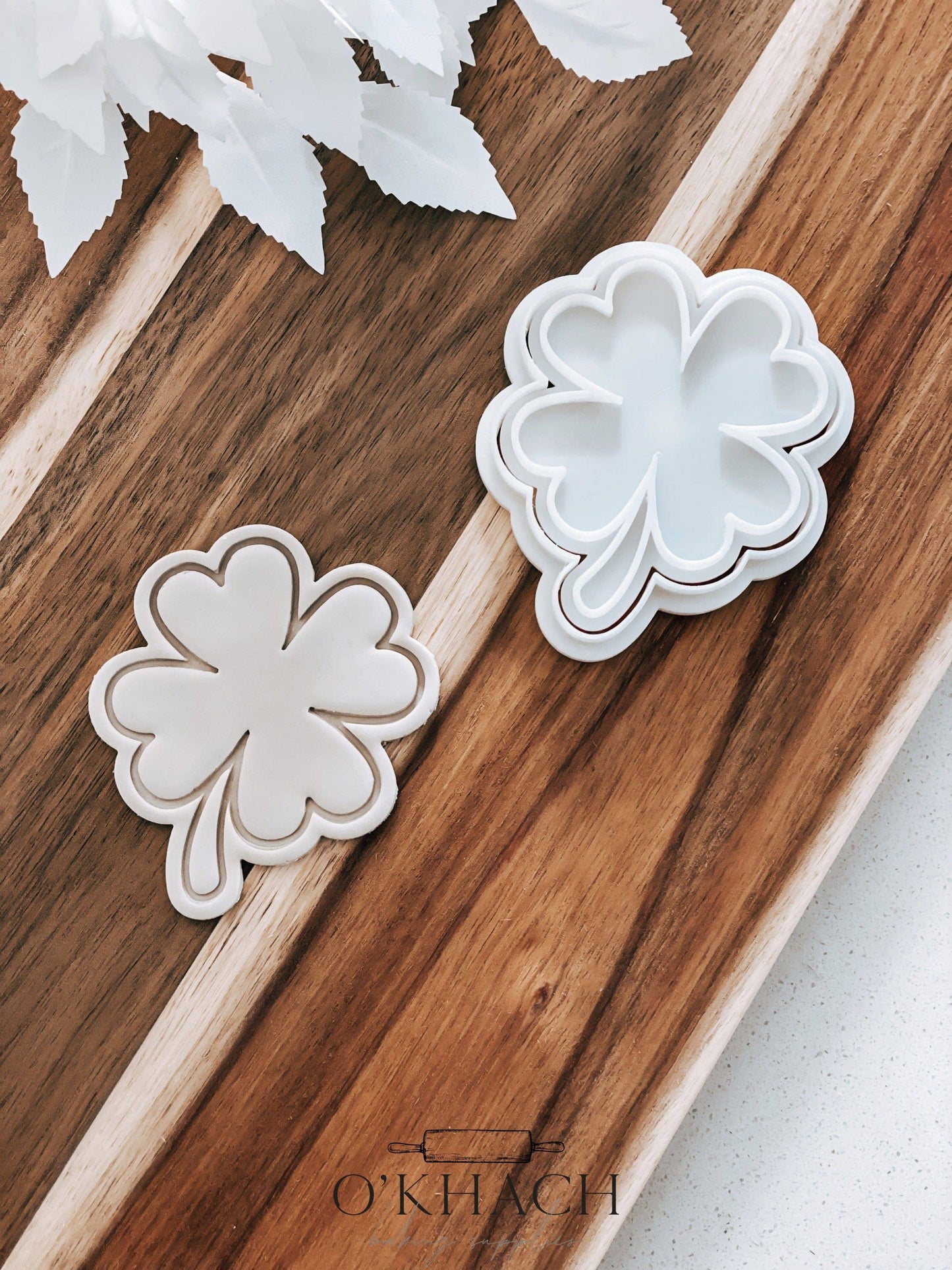 Four Leaf Clover Cookie Stamp and Cutter - O'Khach Baking Supplies