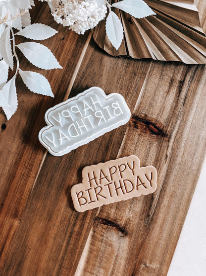 Happy Birthday (FUNKY) Cookie Stamp and Cutter - O'Khach Baking Supplies