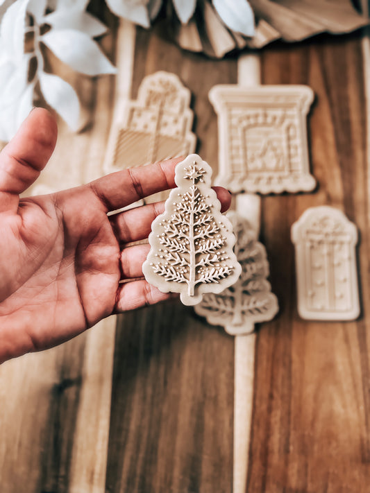 Snowy Christmas Tree 'UP' - Cookie Stamp & Cutter - Fondant & Sugar Cookies