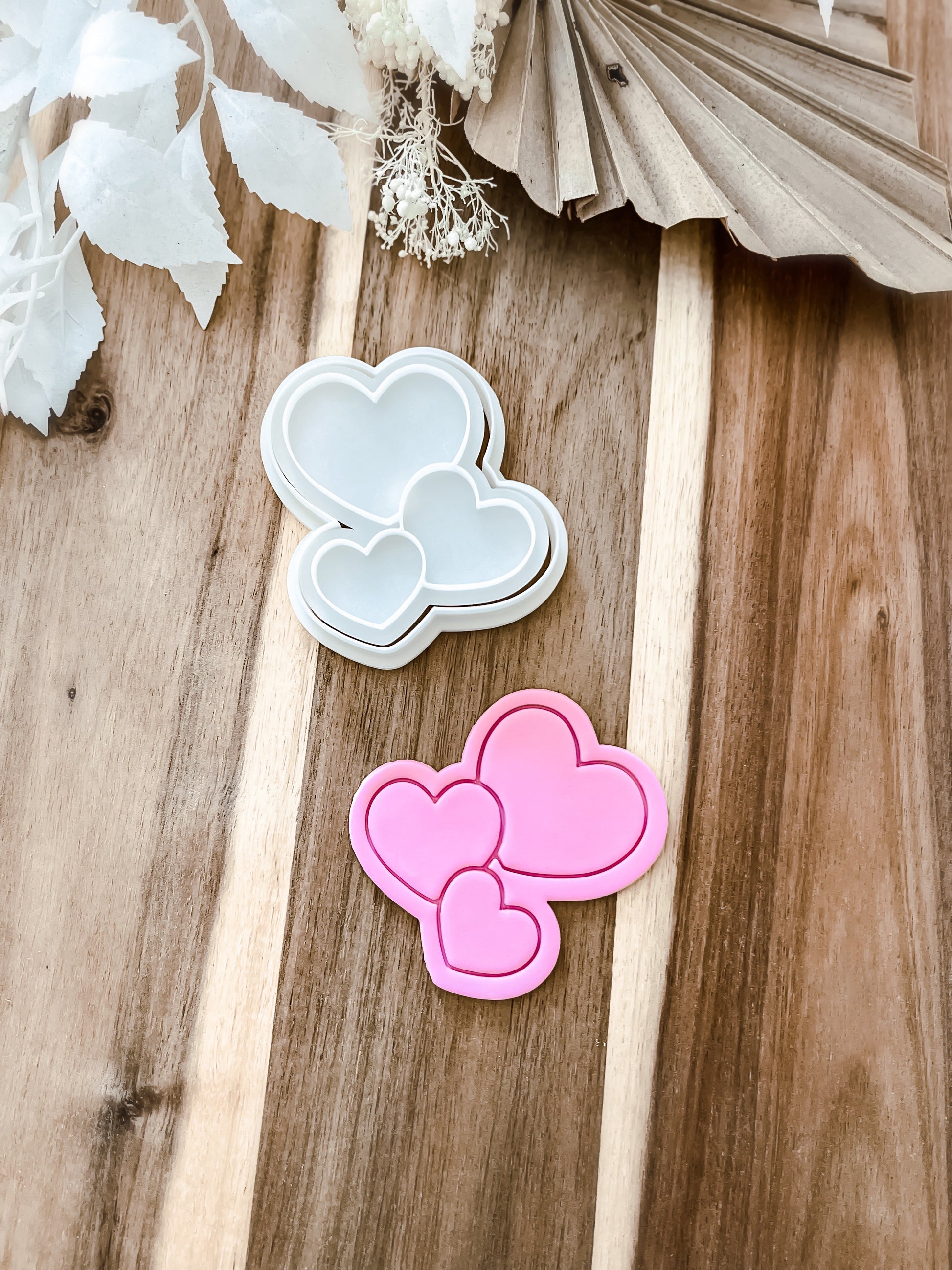 Three Hearts - Cookie Stamp & Cutter - Ideal for Fondant & Sugar Cookies