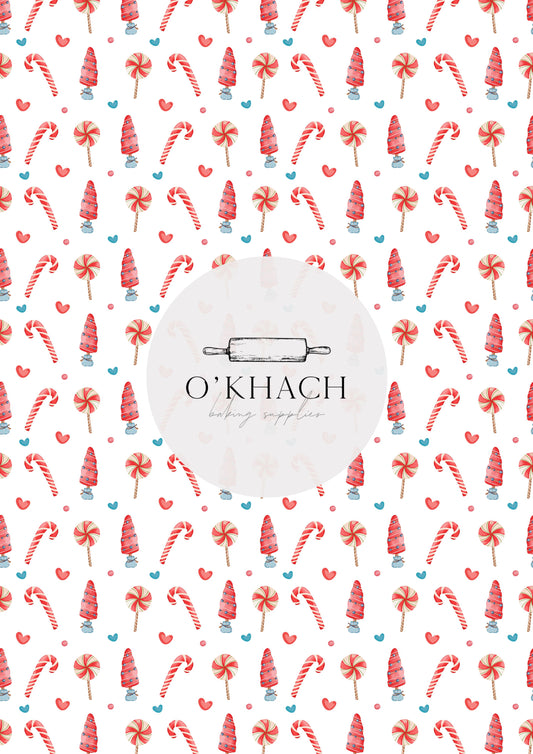 Candy Canes & Tree's Watercolour Pattern - Edible Image - Premium Edible Image from O'Khach Baking Supplies - Just $16.99! Shop now at O'Khach Baking Supplies